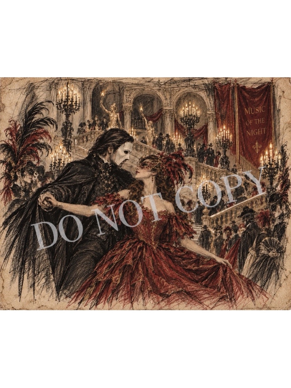Phantom of the Opera Inspired Masquerade Art Print 8x10 Gothic Wall Decor #2